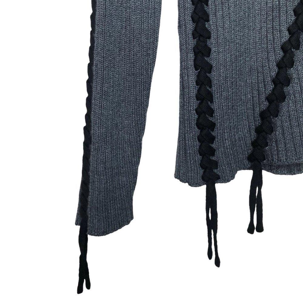 Kathie K Gray Ribbed Sweater Black Lace Up Detail Long Sleeve Round Neck Size M - Picture 4 of 7